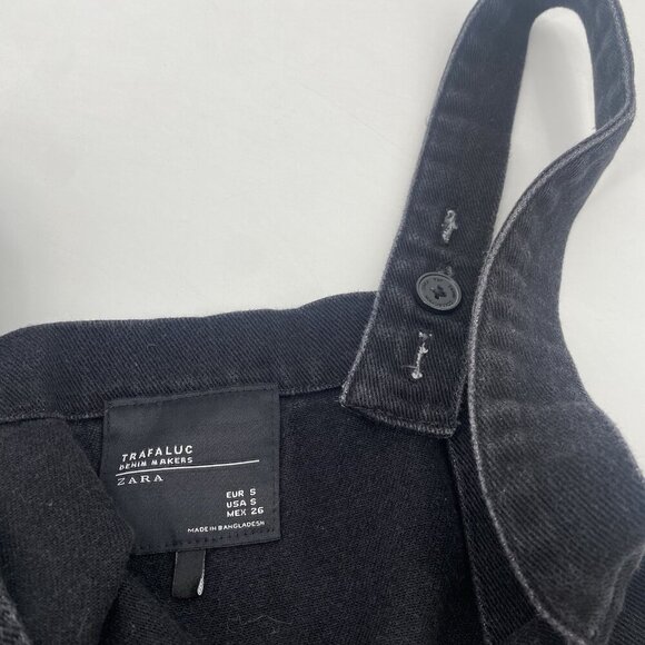 Zara Trafaluc Size Small Black Denim Overall Bib Mini Dress - Picture 11 of 12